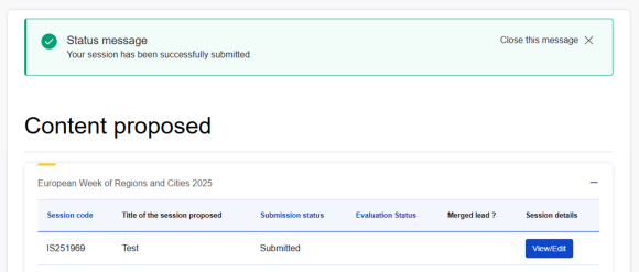 Aplication submitted screenshot